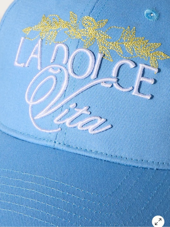Anthropologie Blue Coney Island Picnic Script Baseball Cap